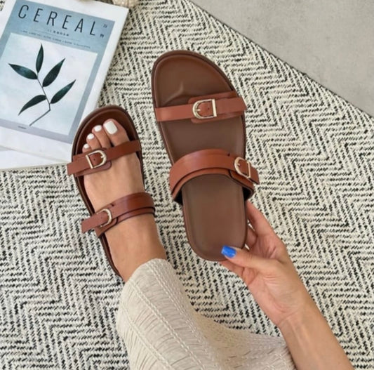 Double buckle cross over sandals