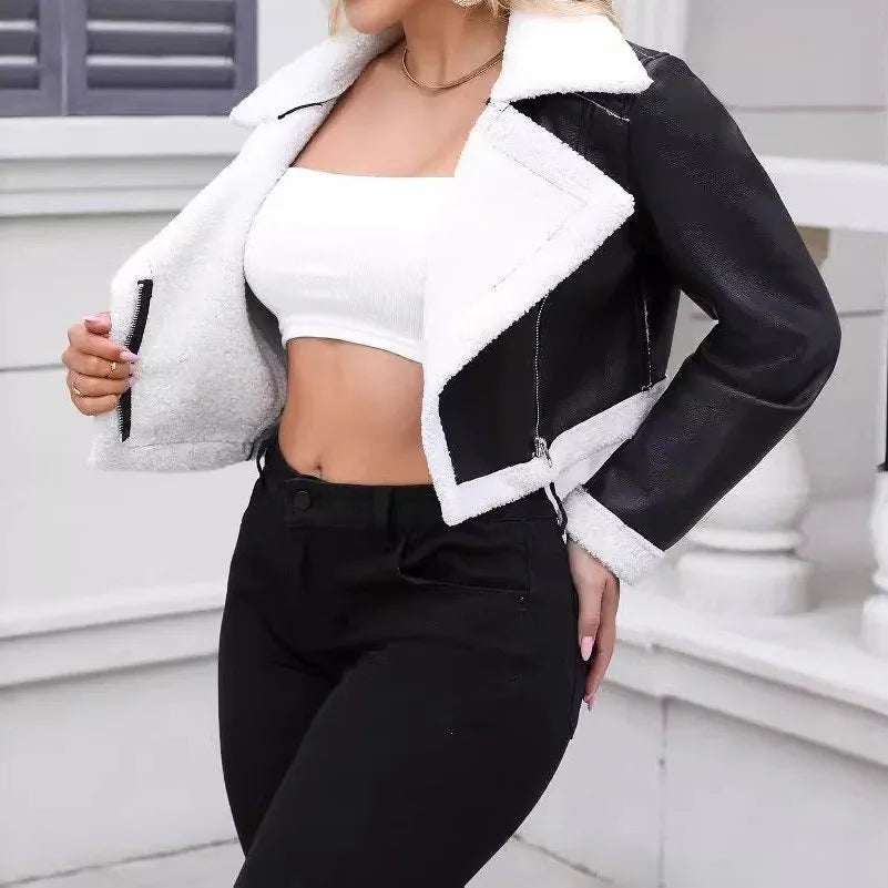 Cropped faux-leather jacket