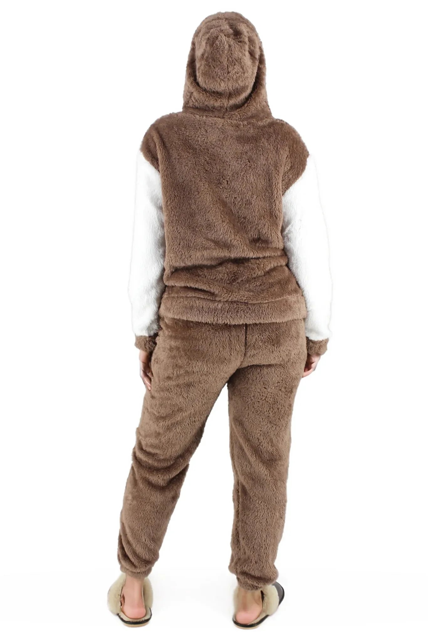 Fluffy Hooded Two Toned Sleepwear Set