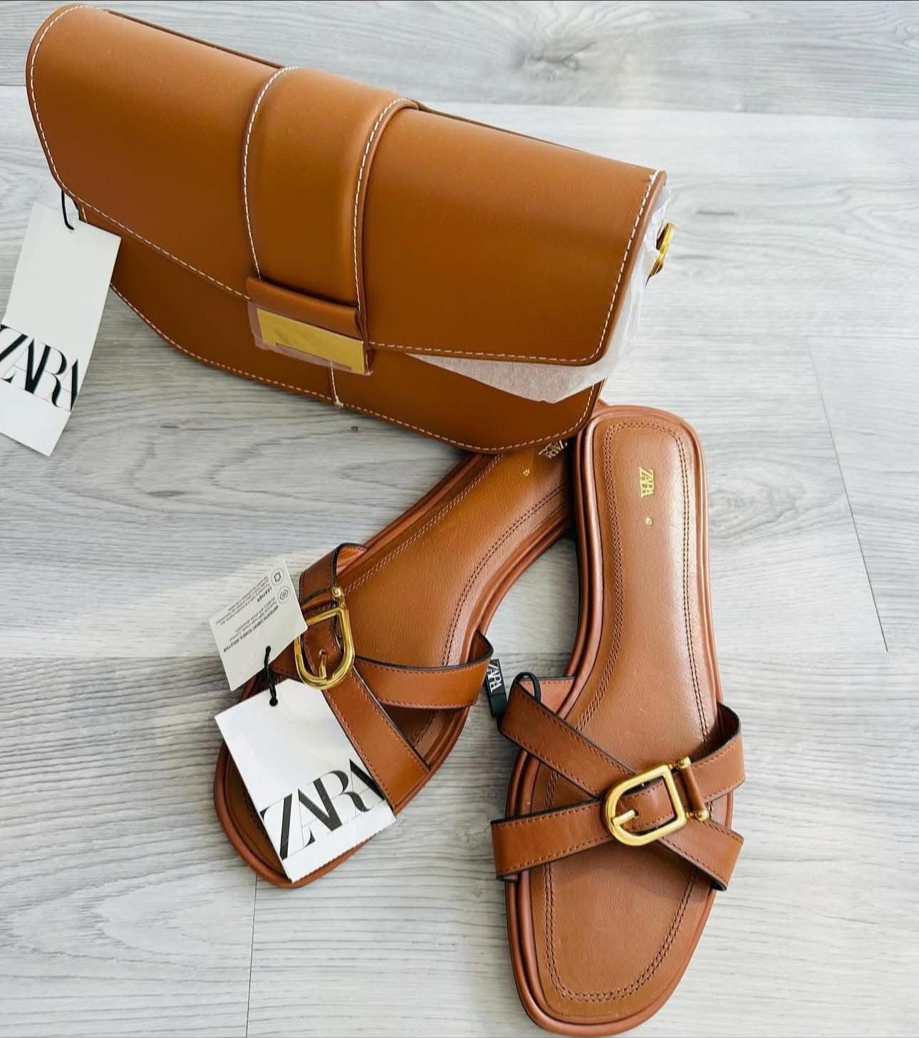 'Brown Crossbody bag with sandals