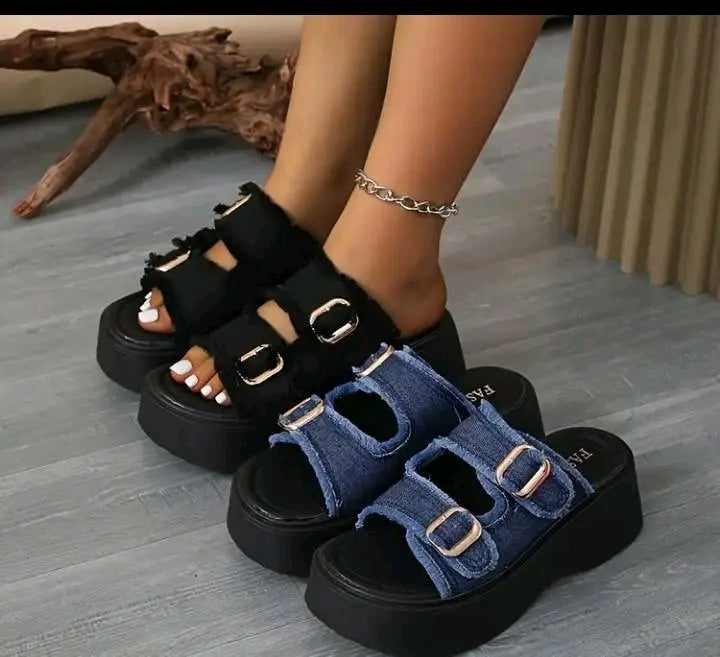 Denim platform sandals