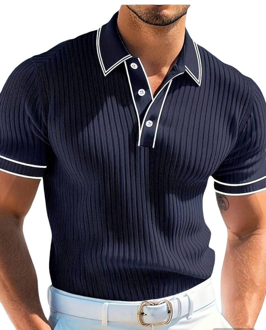 Ribbed knit polo shirt