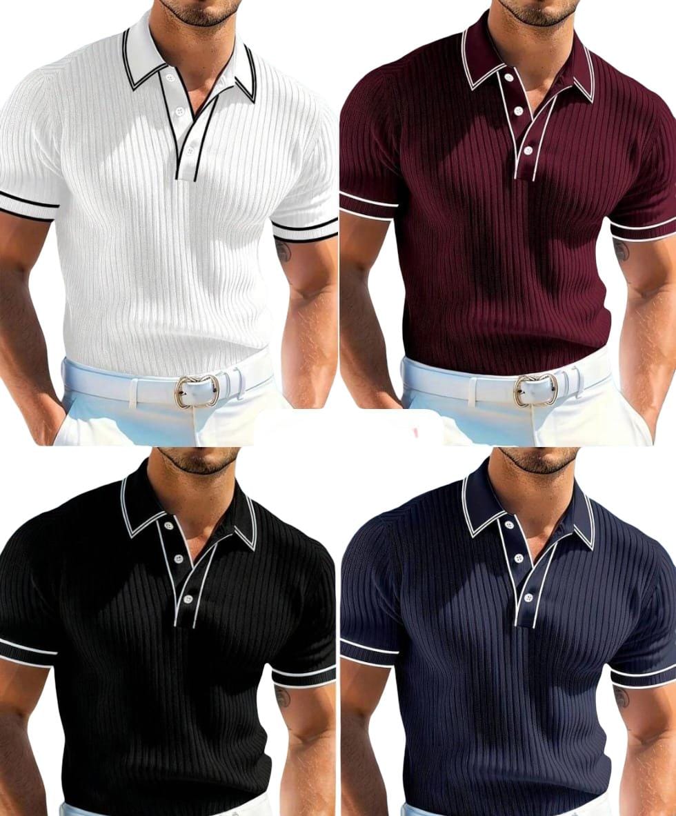 Ribbed knit polo shirt