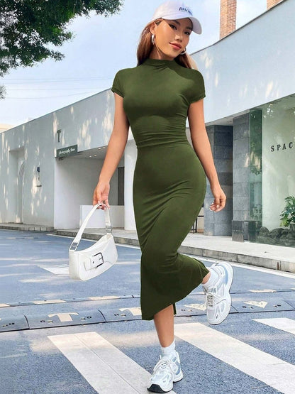 Solid Mock Neck Bodycon Dress