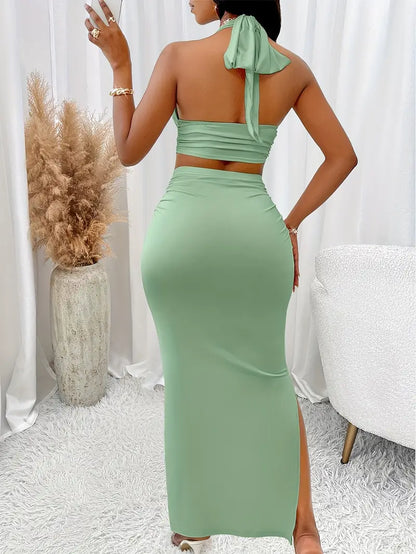 Two piece crop top and maxi skirt