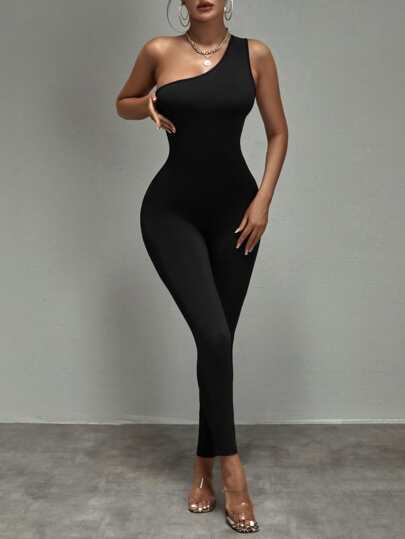 One-shoulder fitted jumpsuit