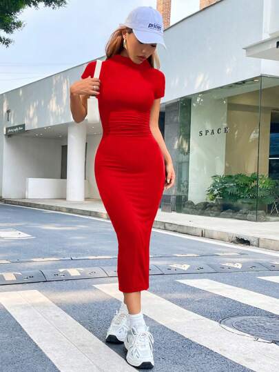 Solid Mock Neck Bodycon Dress
