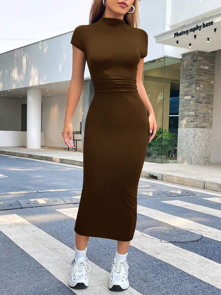 Solid Mock Neck Bodycon Dress