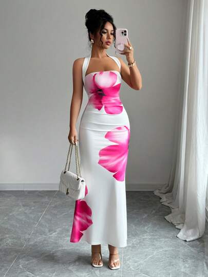 Floral maxi dress with a halter neck