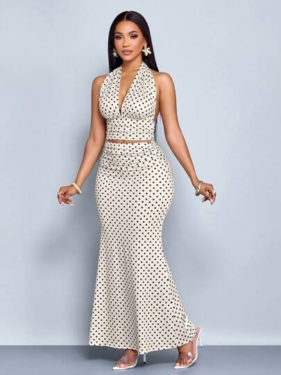 Polka-dot two-piece dress