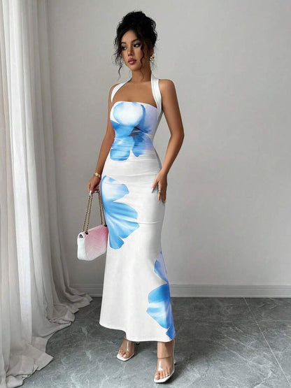 Floral maxi dress with a halter neck