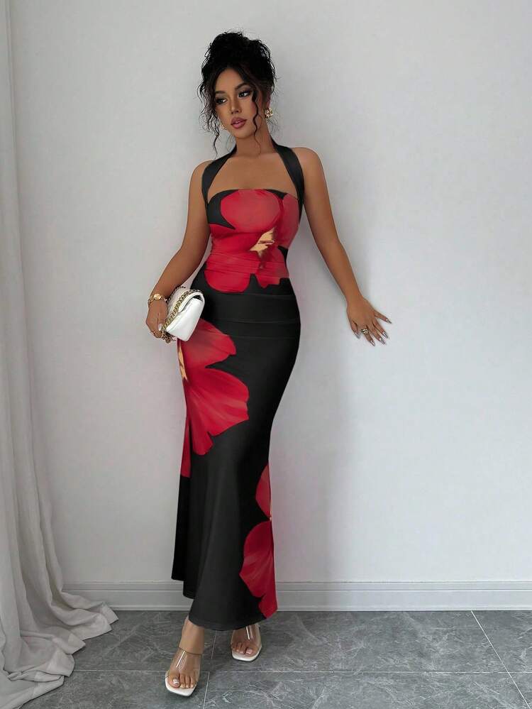Floral maxi dress with a halter neck