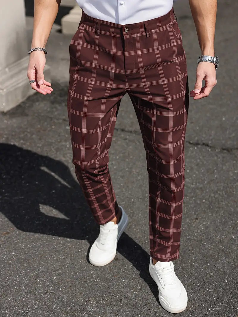 Slim checkered casual suit pants