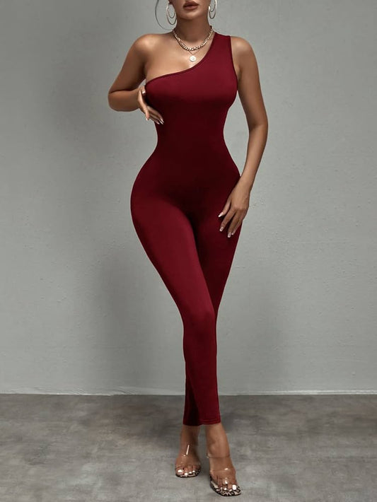 One-shoulder fitted jumpsuit