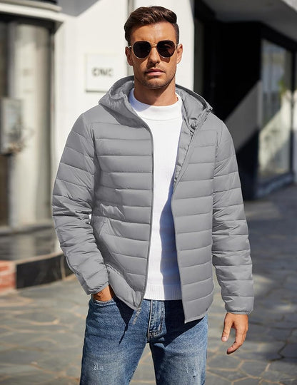 Lightweight hooded down jacket