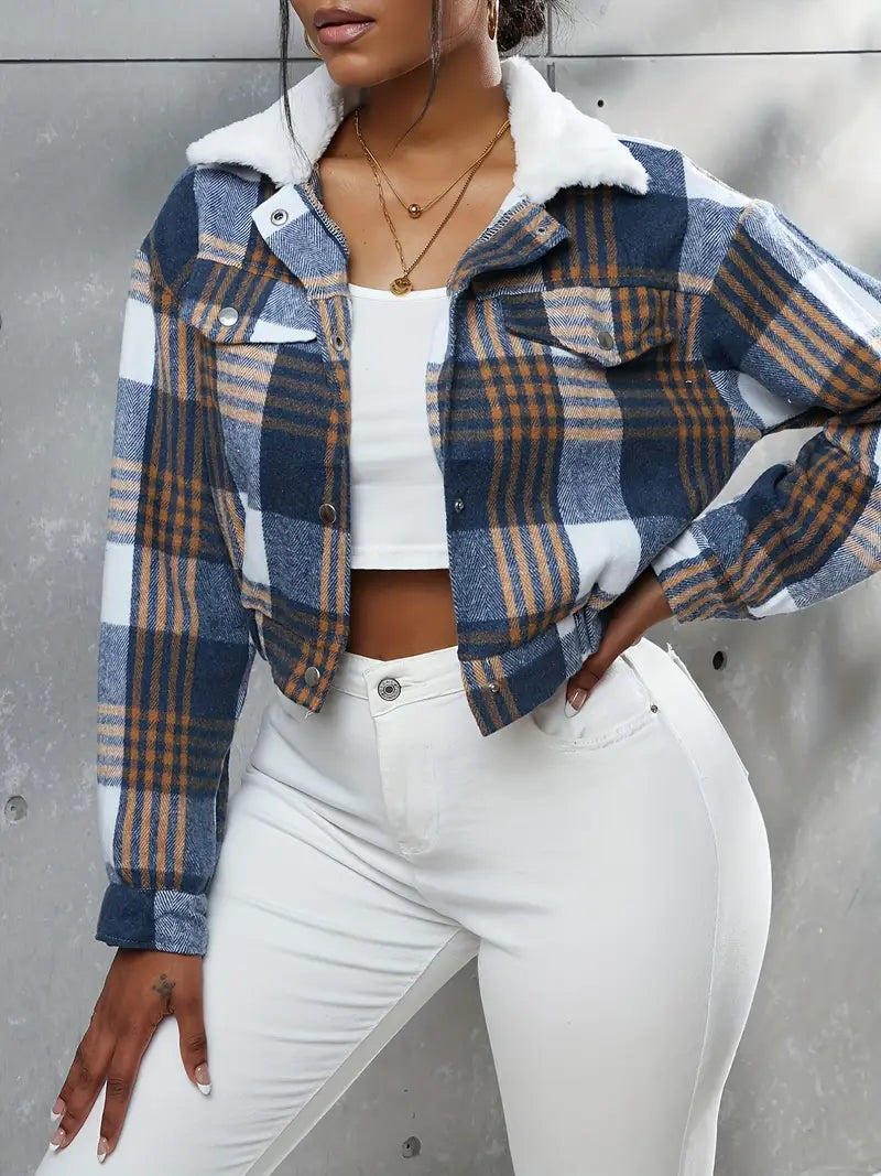 Casual faux fur plaid jacket