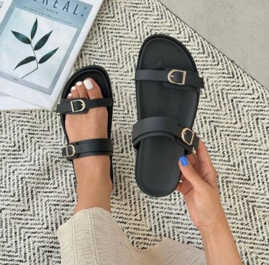 Double buckle cross over sandals