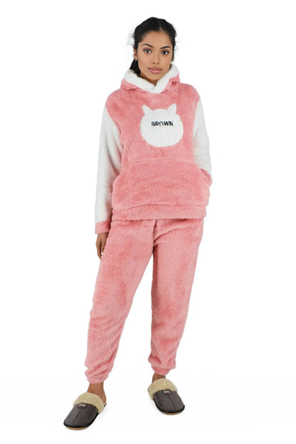 Fluffy Hooded Two Toned Sleepwear Set