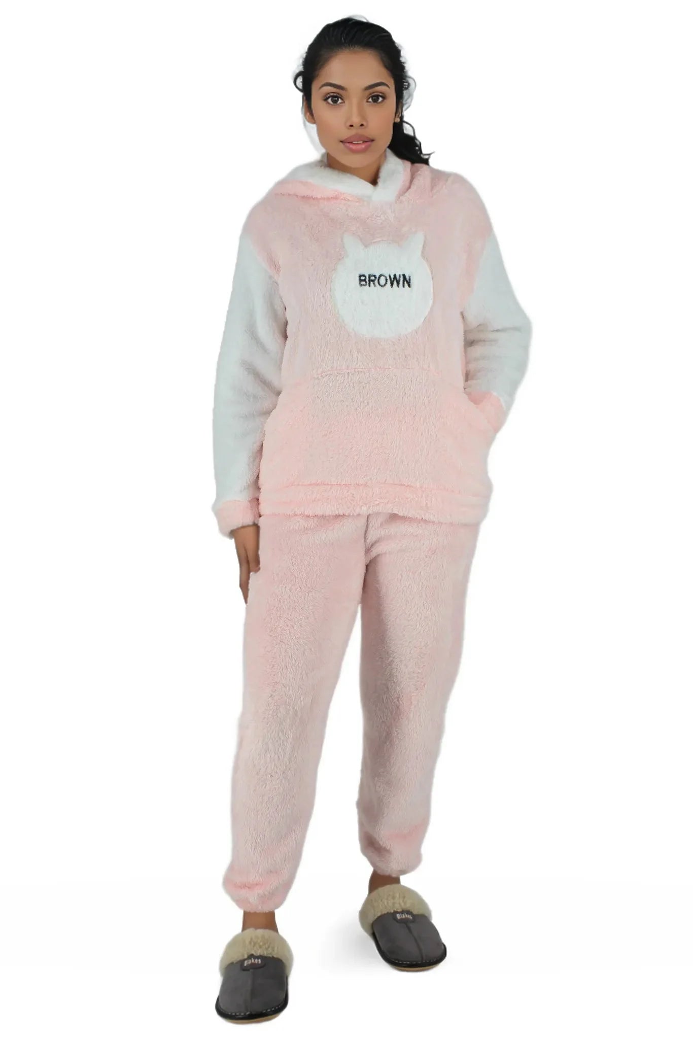 Fluffy Hooded Two Toned Sleepwear Set