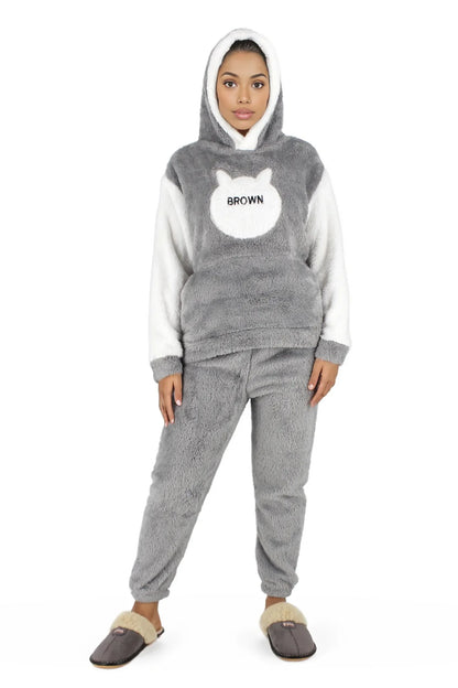 Fluffy Hooded Two Toned Sleepwear Set