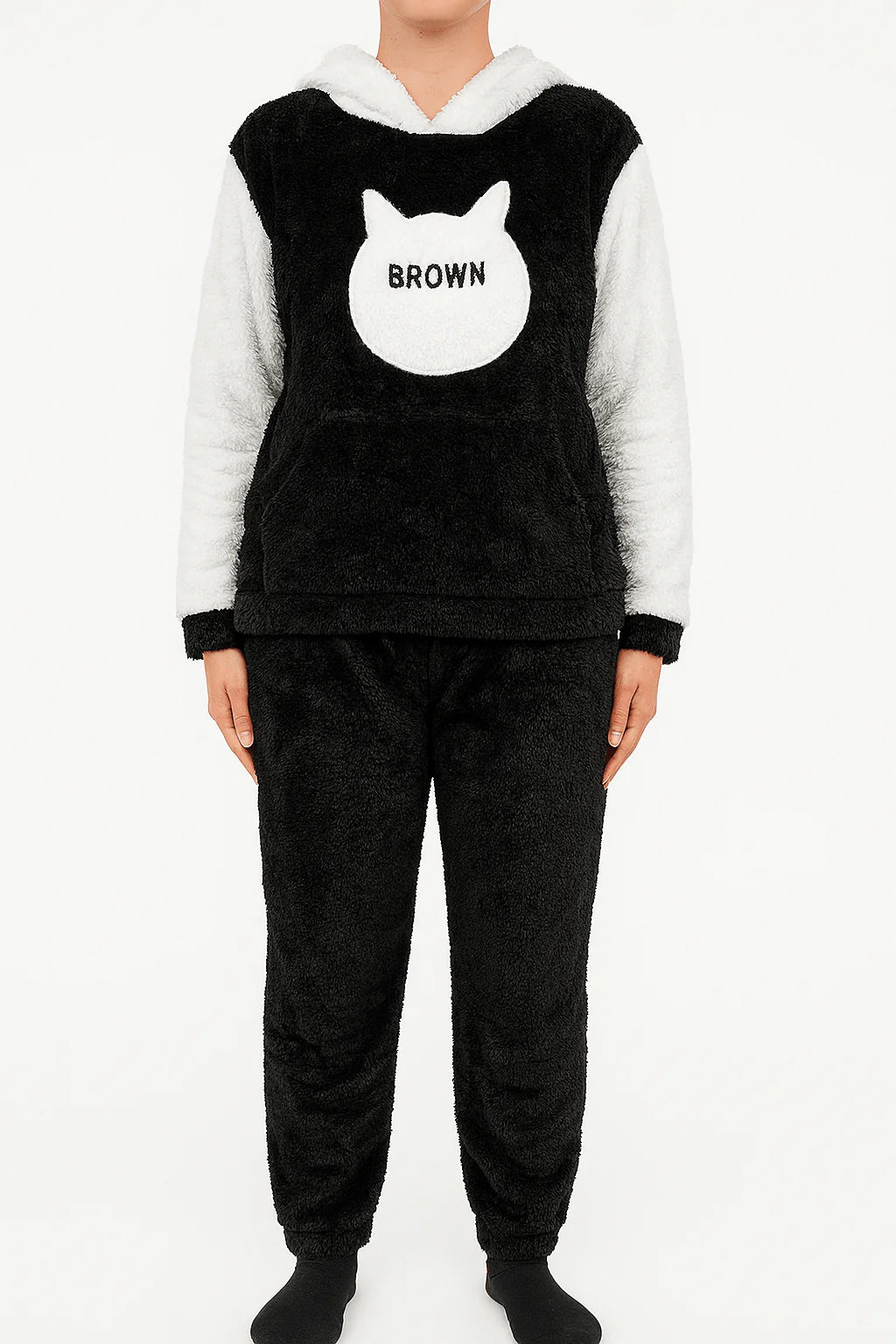 Fluffy Hooded Two Toned Sleepwear Set