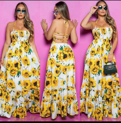 'Sunflower-print maxi dress