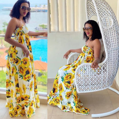 'Sunflower-print maxi dress