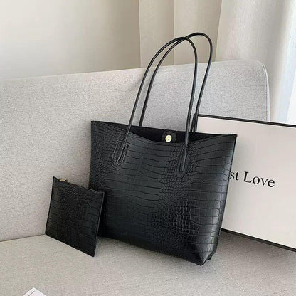 Crocodile-embossed PU leather tote bag