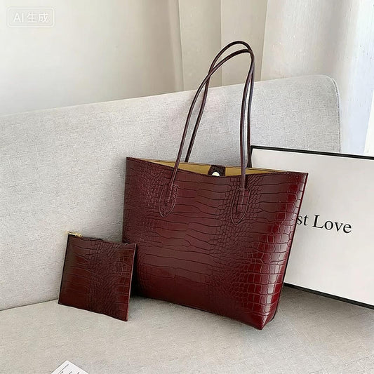 Crocodile-embossed PU leather tote bag