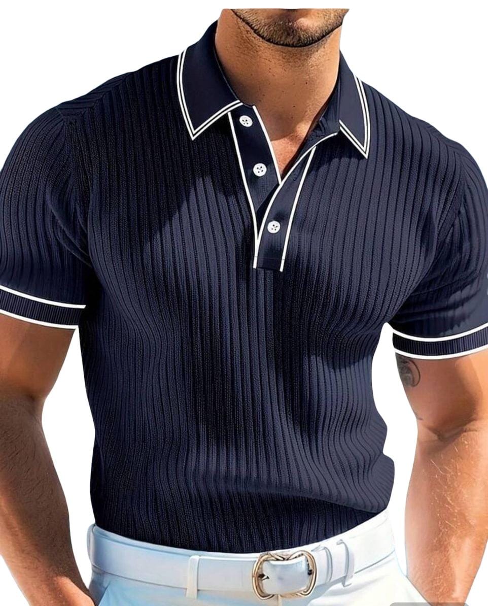Ribbed knit polo shirt