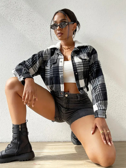 Casual faux fur plaid jacket