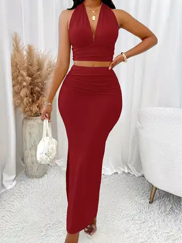 Two piece crop top and maxi skirt