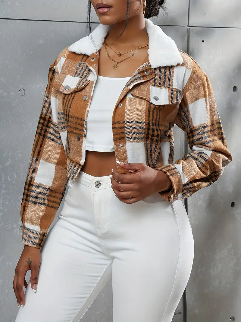 Casual faux fur plaid jacket