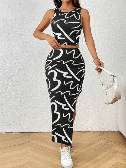 High-waisted side-slit midi skirt