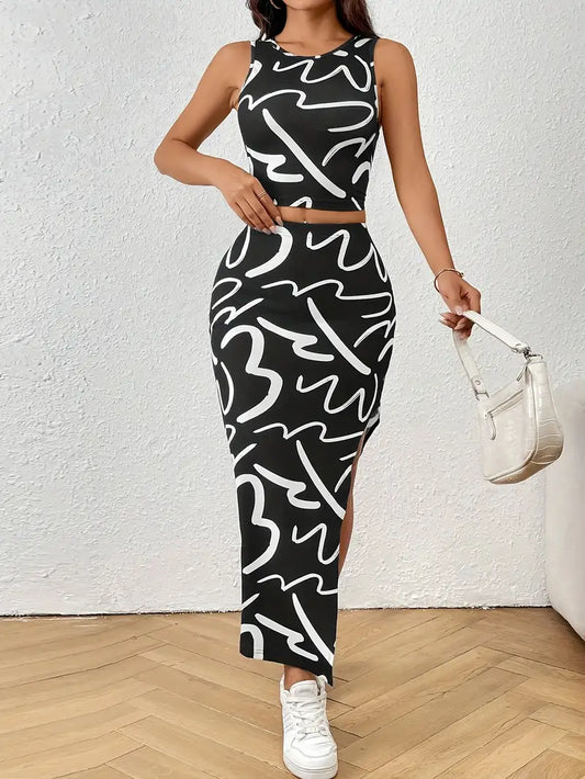 High-waisted side-slit midi skirt